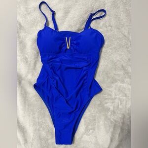 Kids Royal Blue One-Piece Swimsuit with Decorative Accent